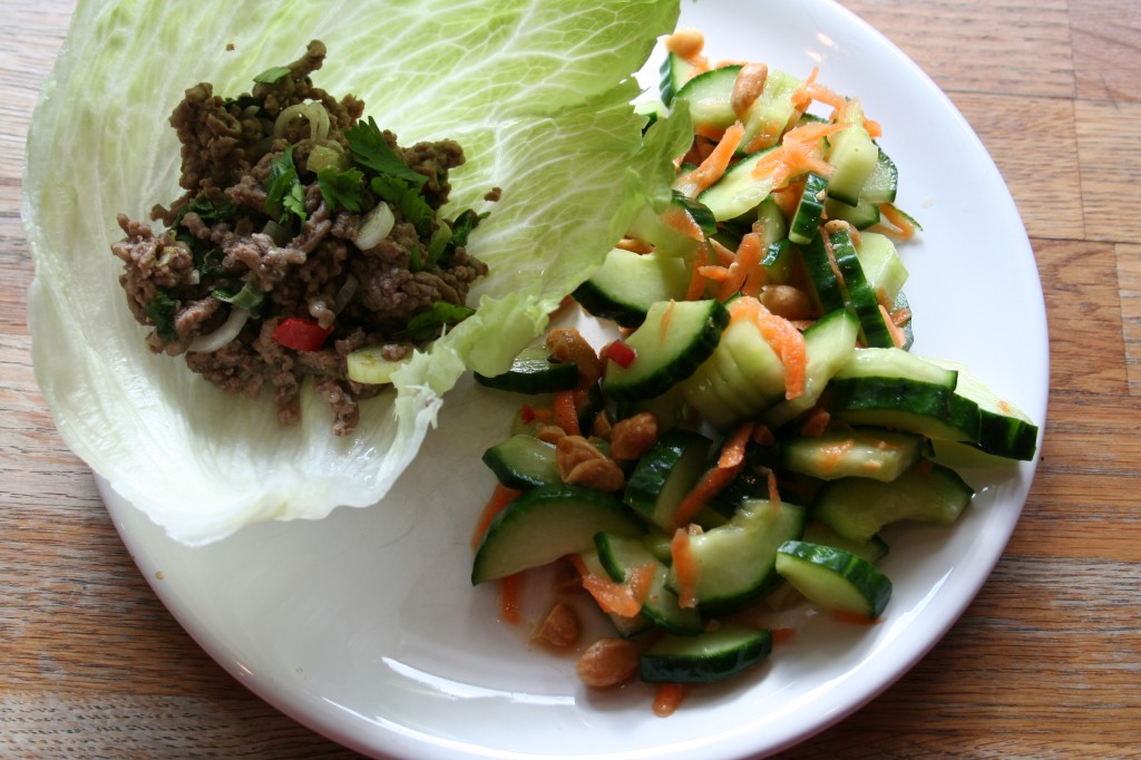 beef wraps with cucumber carrot salad