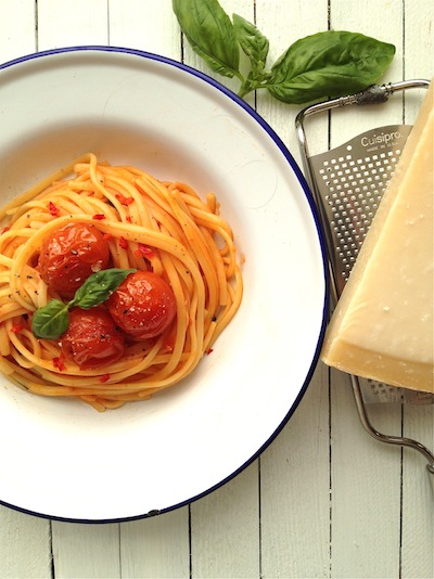 Spaghetti with Roast Cherry Tomatoes, Chili and Basil