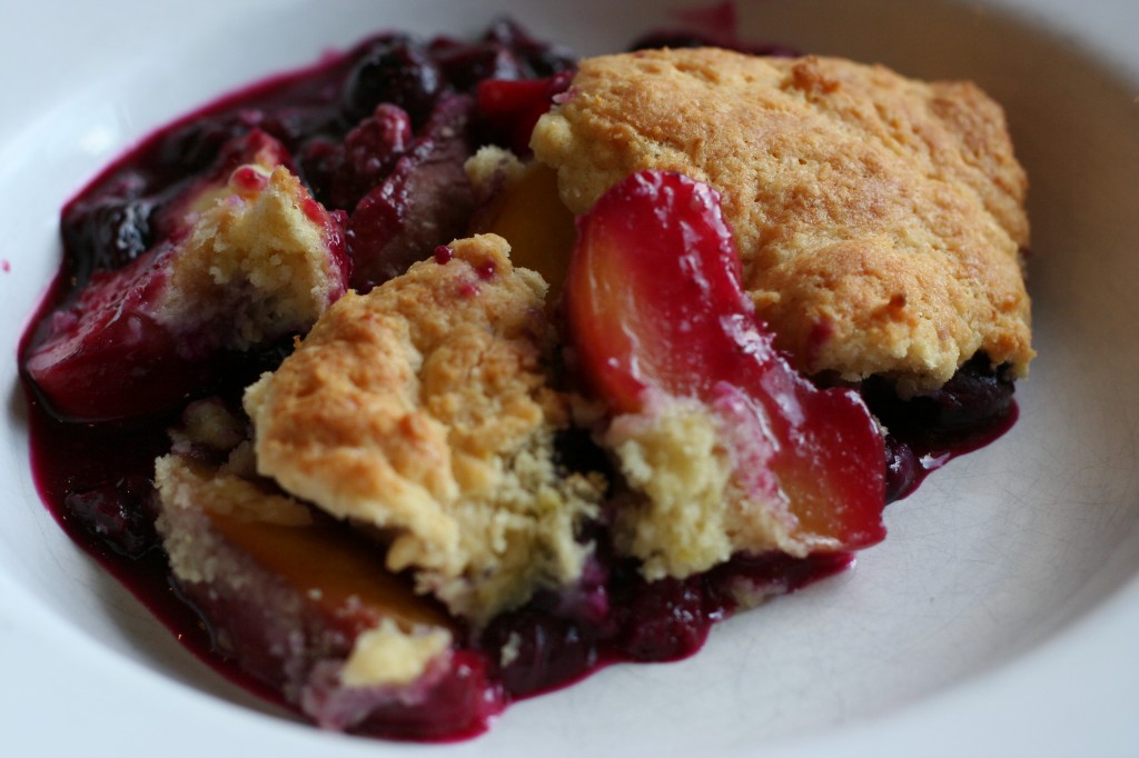 peach and blueberry sour cream cobbler