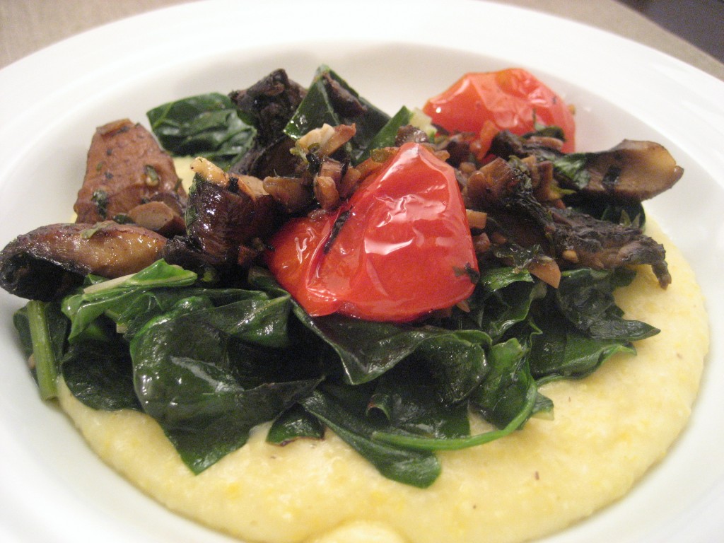 white cheddar polenta with roasted portabellos