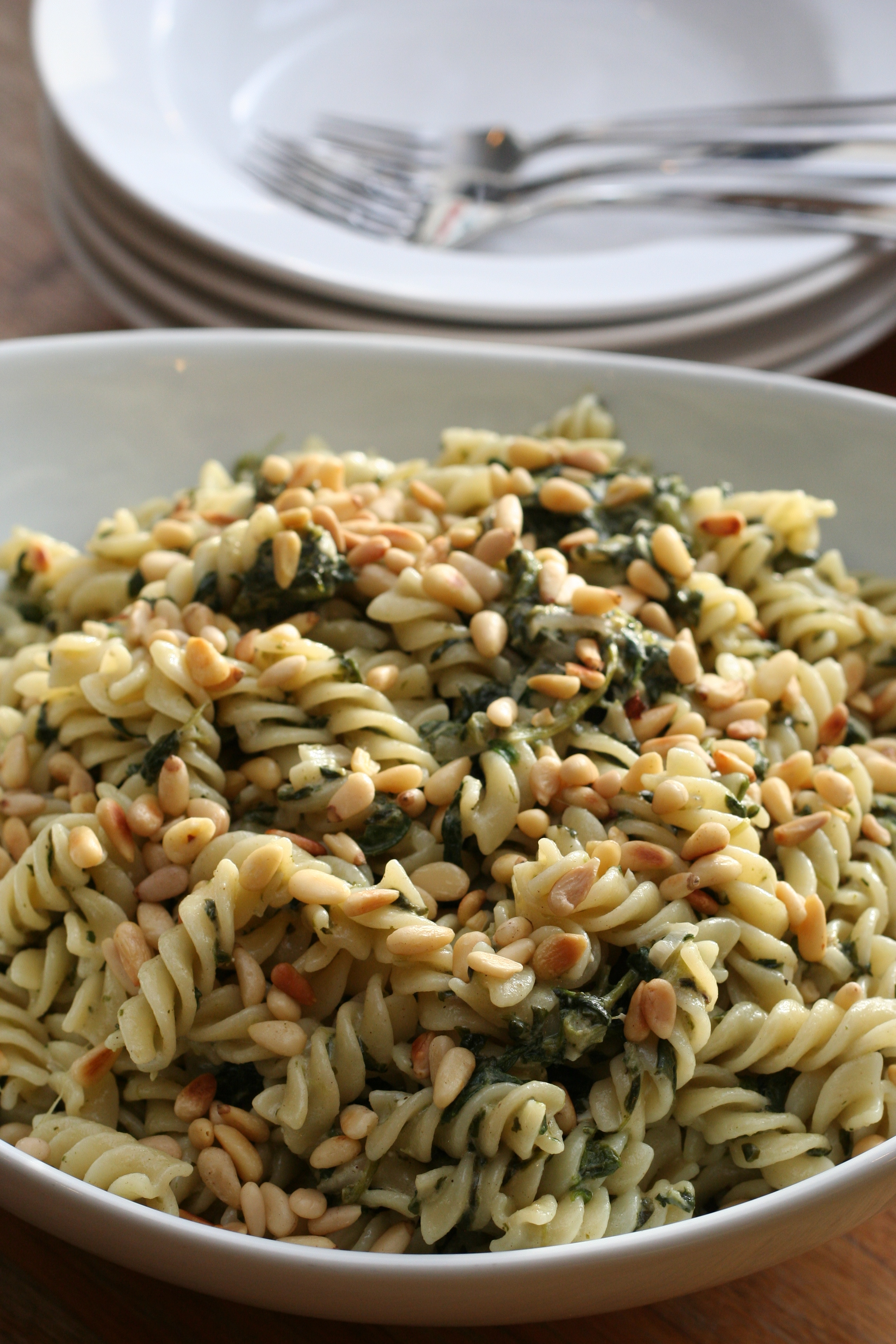 Pasta with Feta, Spinach and Pine Nuts