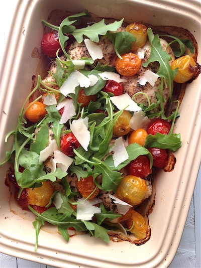 Balsamic Roast Chicken with Rocket, Roast Tomatoes and Parmesan